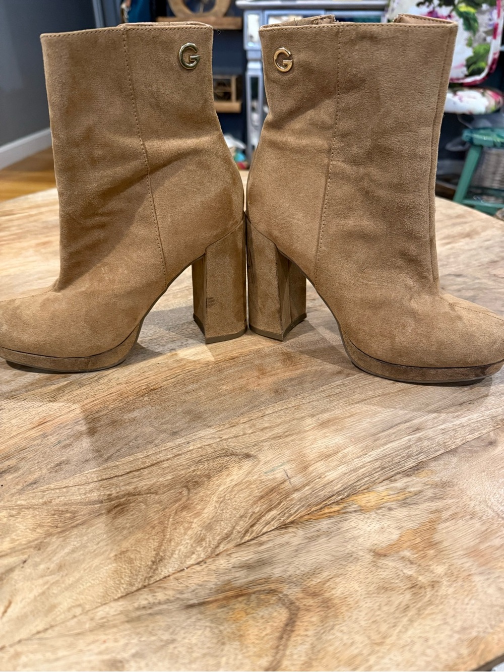 GBG Suede Platform Ankle Boots in Camel Brown